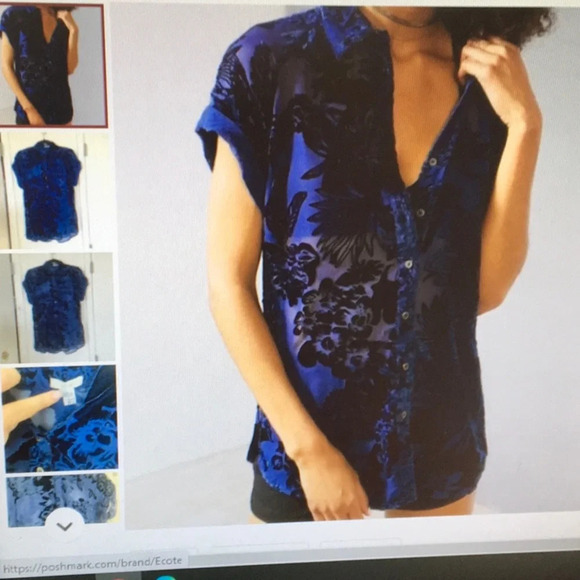ECOTE/COLBALT BLUE-FLORAL BRUSHED VELVET TOP/NEW - Picture 1 of 6